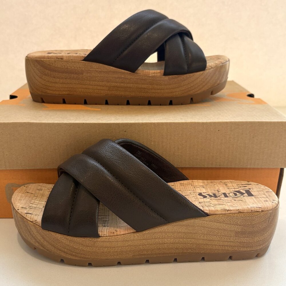 Korks by Kork-Ease Faithe Sandals Quilted Platform Wedge Brown Size 10 NEW - Picture 2 of 6